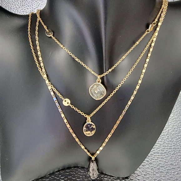 Style & Co Gold-Tone Hammered Disc, Color Stone & Briolette Bead Layered Pendant - Picture 2 of 3